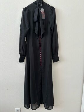 Killstar Black Maxi Dress with Red Button Trim